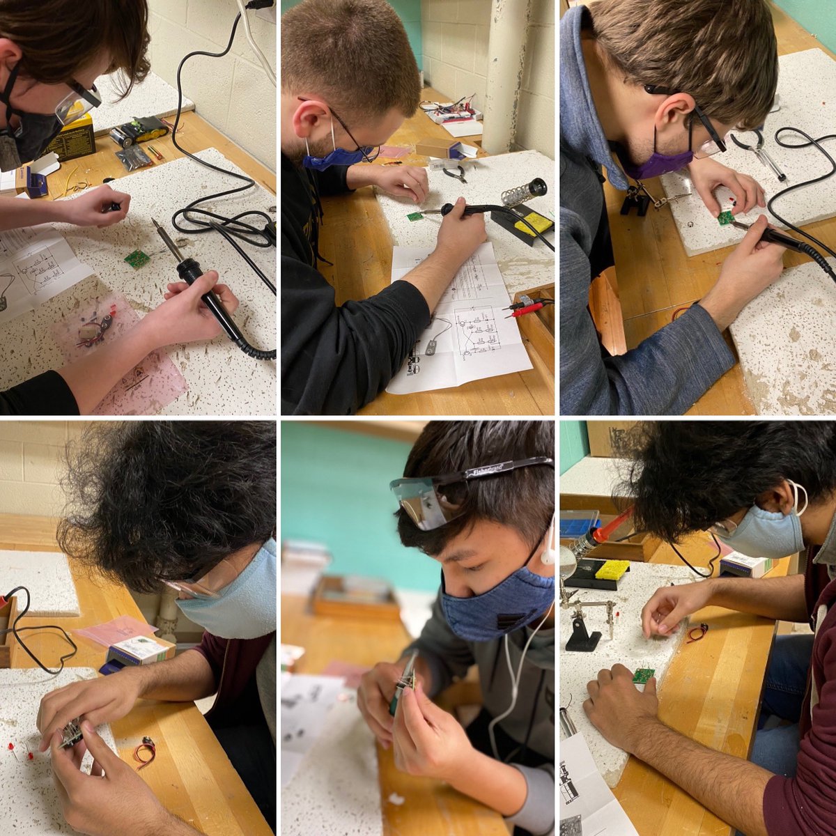 MrsCundari's tweet photo. Digital electronics class finally getting to solder! #pltwde  #trumanengineering @CoachDiliegro https://t.co/NzGIldhsiX