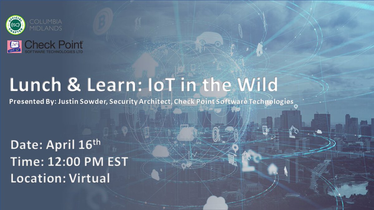 Isc2MidlandsCpt's tweet photo. IoT in the Wild with Check Point - https://t.co/3D7TrK2LvB https://t.co/LCmIkhMM5b