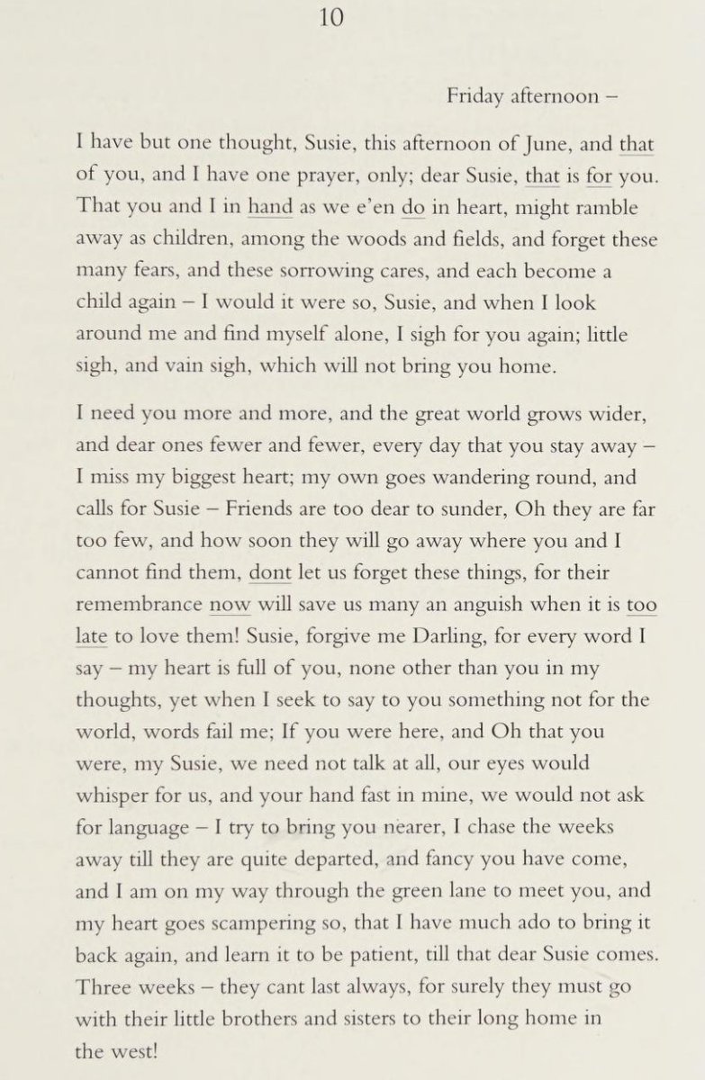 do a tiny queer reading of Emily Dickinson's correspondence with Sue.This letter is often quoted, some say it's about missing childhood etc. But the thing is, Sue & Emily weren't childhood friends. It ends with Emily adding "a kiss" shyly & asking Sue not to let anyone see.+