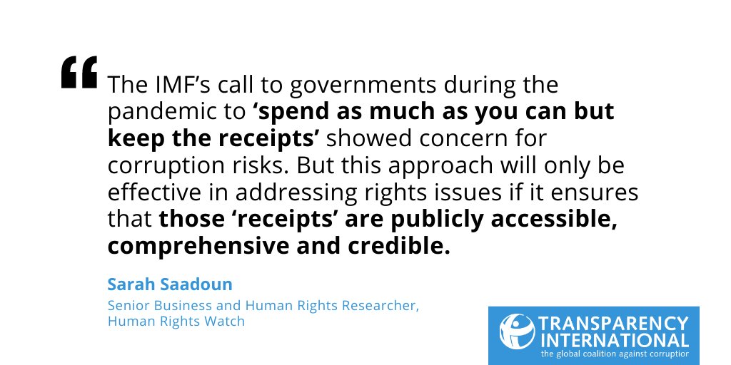 The pandemic & its impact on human rights has made many people acutely dependent on  @IMFnews funds & has also increased the risk of funds being lost to corruption or captured by elites. Govts must "keep the recepts" but those must be publicly accessible, comprehensive & credible.