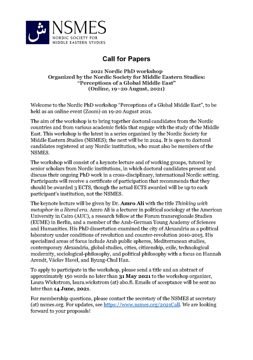 MagnusHalsnes's tweet photo. #CallforPapers #NSMES Nordic PhD workshop: 

‘Perceptions of a Global #MiddleEast’

Online, 19–20 August, 2021

#CFP #Midtausten 
https://t.co/HXTGGkYDE5 https://t.co/BGFrabdrzY