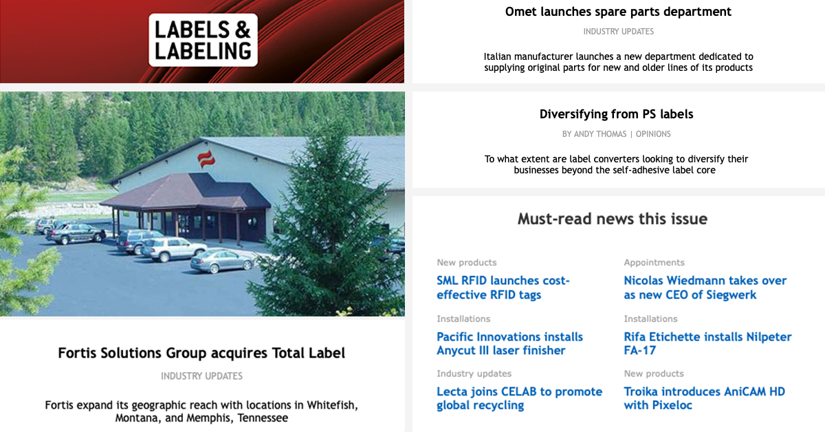 LABEL NEWS

In this week's main story: @GroupFortis acquires #TotalLabel USA plus the latest news from the industry: lnkd.in/eGHYVvW

#LabelIndustry #LabelMarket #labels #packaging #printing #FlexiblePackaging #DigitalPress #packagingideas #sustainability
