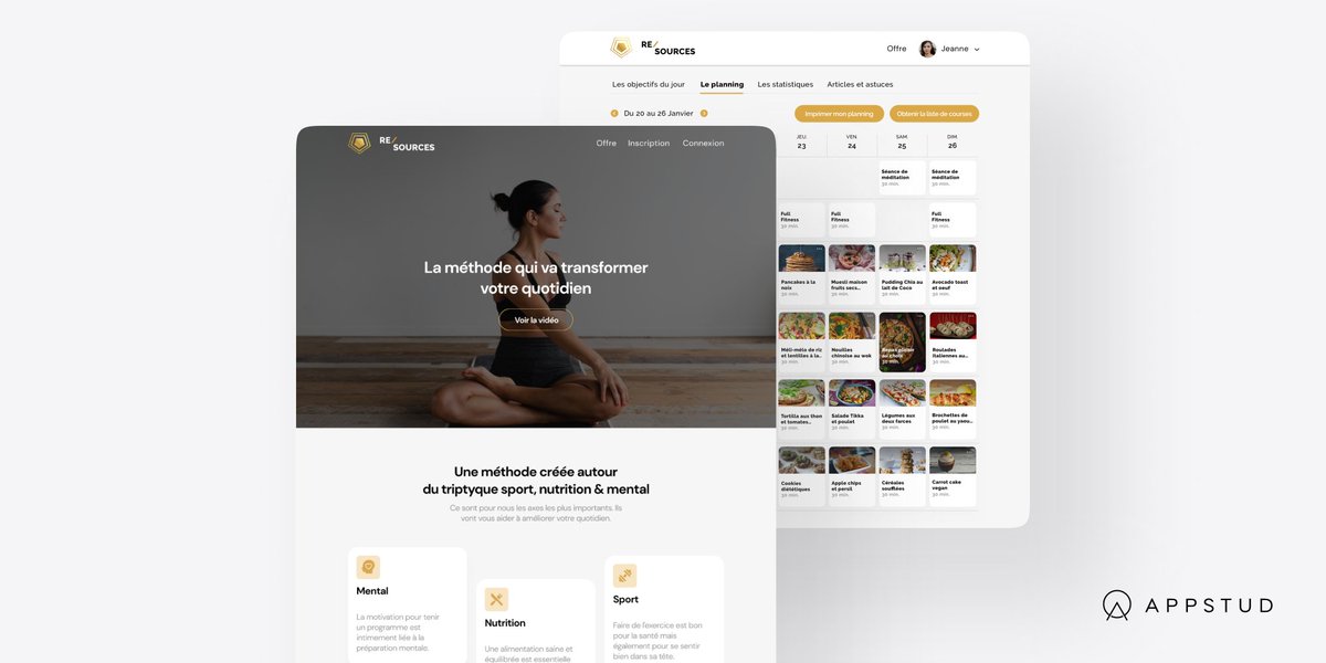 appstud's tweet image. Méthode Re/Sources c’est le #projetdigital de Benjamin Pomarez, préparateur physique depuis 8 ans. Nous avons développé une #plateformeweb, 100% #responsive sur #mobile, qui offre aux abonnés la possibilité de suivre le programme, depuis tous leurs appareils.
