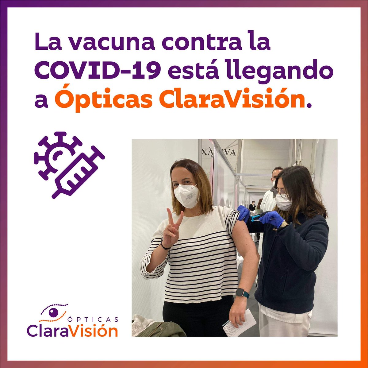 Opt_ClaraVision's tweet photo. El proceso de vacunación contra la COVID-19 ya ha comenzado en Ópticas ClaraVisión. 💉🦠

En #Granada y #Ontinyent ya hemos recibido la primera dosis. 💪🏼

¡Con esfuerzo y unión, saldremos de esta!

#ÓpticasClaraVisión #YoMeVacuno #SaludVisual https://t.co/cAizNypZI2