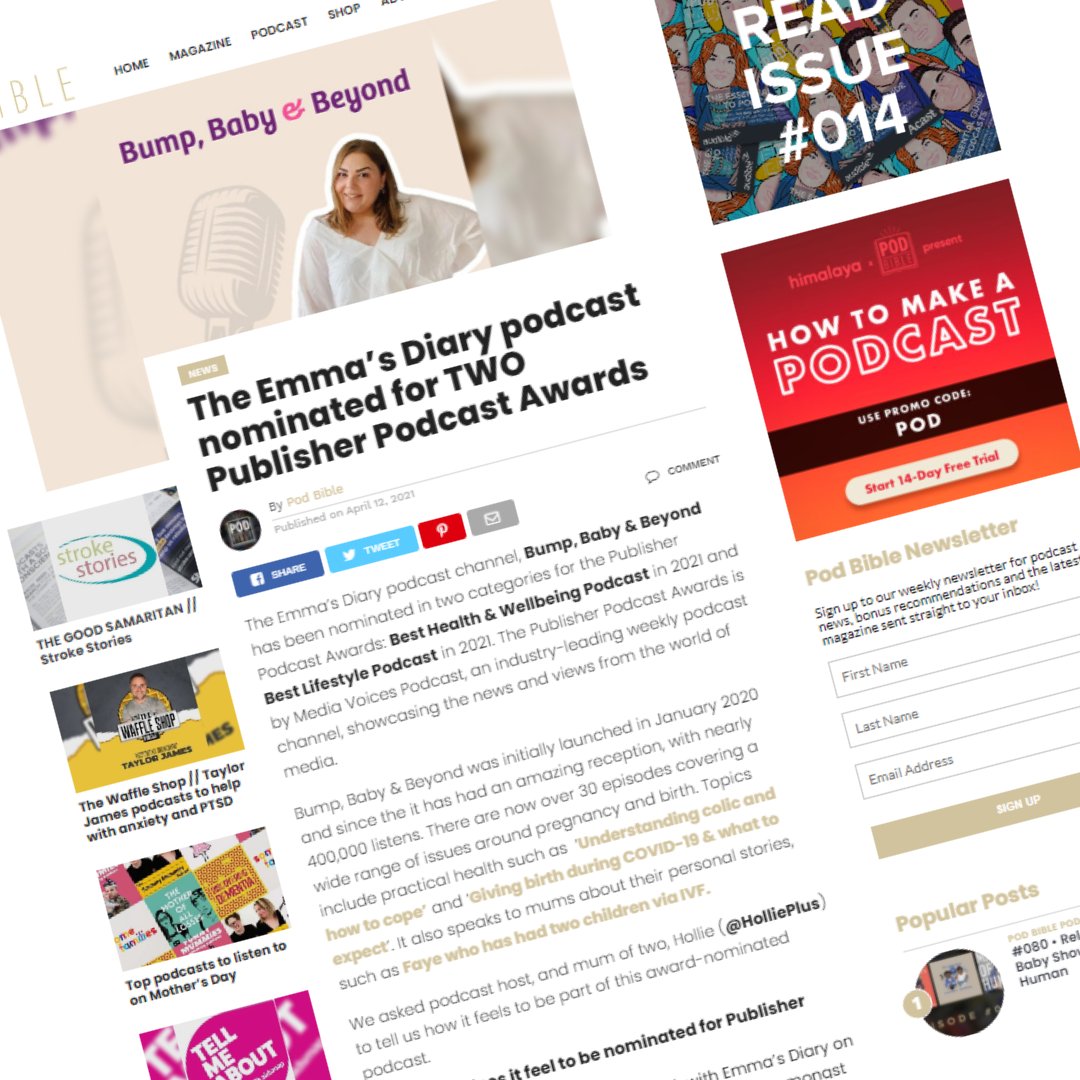 The <a href="/emmasdiary/">Emma's Diary</a> podcast #BumpBabyandBeyond has been nominated in two <a href="/pubpodawards/">The Publisher Podcast Awards & Summit</a>: Best Health &amp; Wellbeing Podcast in 2021 and Best Lifestyle Podcast in 2021.

We asked podcast host, <a href="/HolliePlus/">Hollie B</a> to tell us more:

podbiblemag.com/?p=67656&previ…