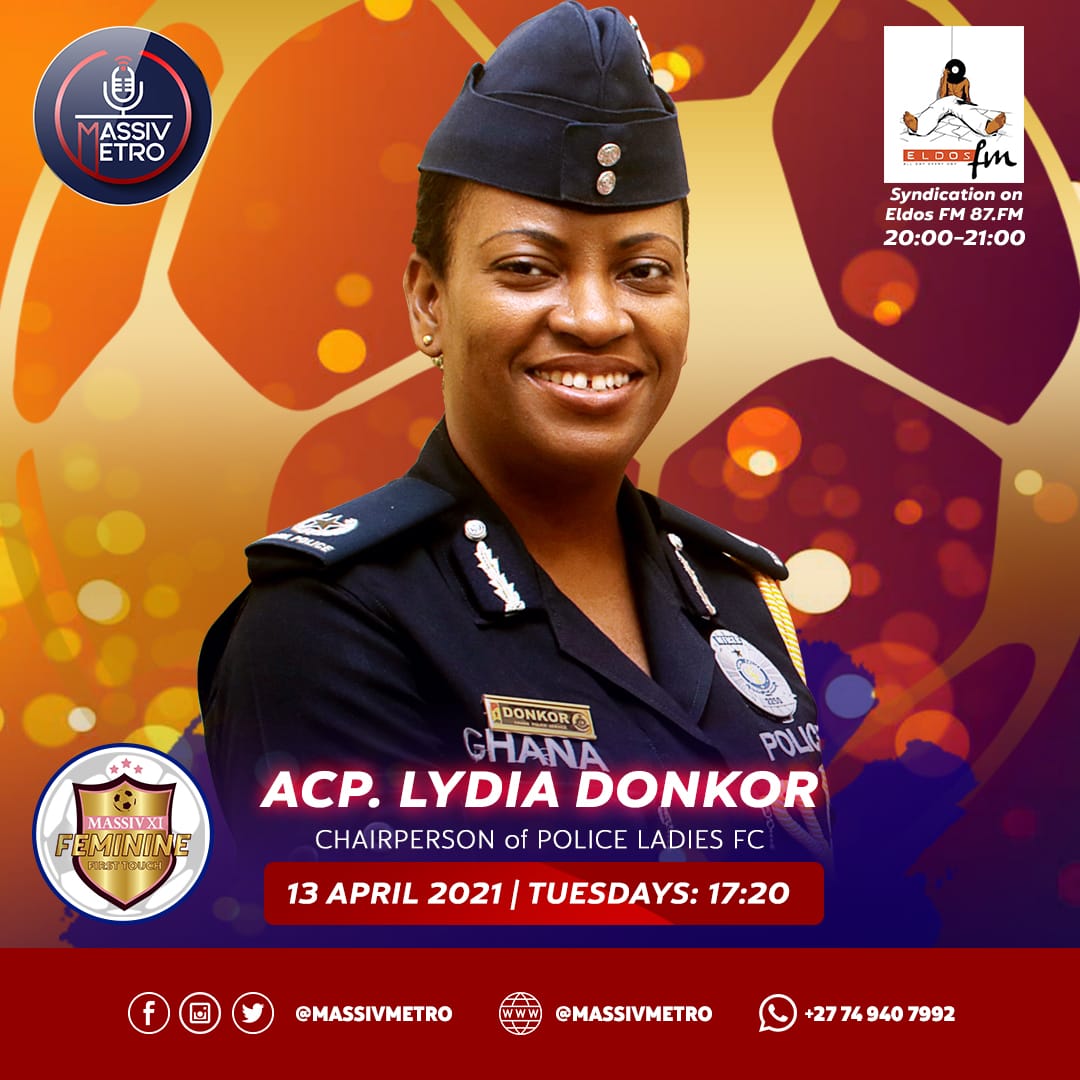 Polasfc's tweet photo. STRAIGHT OUTTA GH 🇬🇭 To SA 🇿🇦

Our Chairperson ACP @lydiadonkor13 will be live on South Africa's @MassiveMetro this afternoon. 

Get ready to know more about project Police Ladies FC and Women's Football in Ghana.

🕒❓3:20 - 4:00PM.

#TeamPolice | #Polasfc 💙 https://t.co/qqUYQ00RCm
