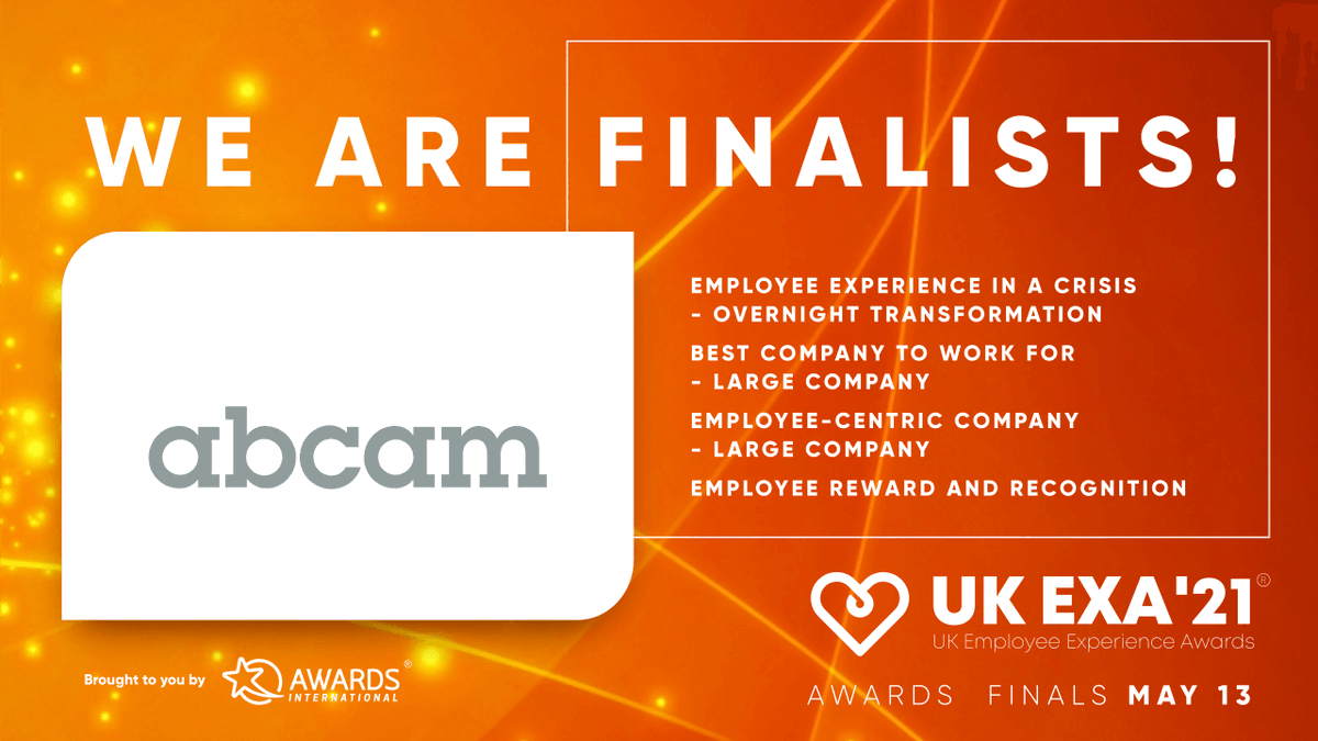abcam's tweet photo. Very excited to be shortlisted in 4 categories π, including βEmployee Experience in a Crisis - Overnight Transformationβ β Good luck to the other finalists! π
https://t.co/LK2gBXq0ge
#UKEXA #growingwithabcam #weareabcam #topemployer https://t.co/Ms0a1tY7TD
