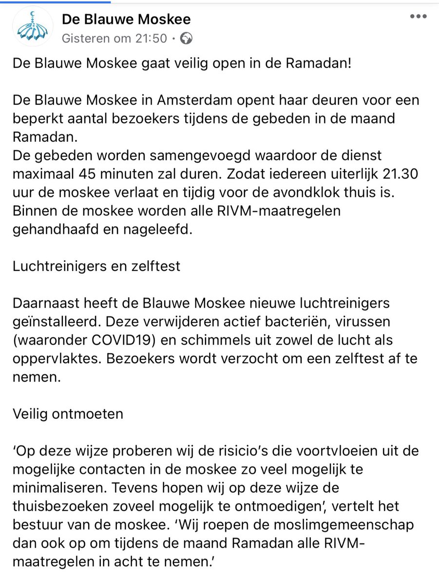 Meerdere moskeeen in Nederland organiseren dit jaar wel diensten tijden de ramadan. Beter elkaar veilig in de moskee ontmoeten dan massaal bij elkaar op bezoek gaan in de avonden.