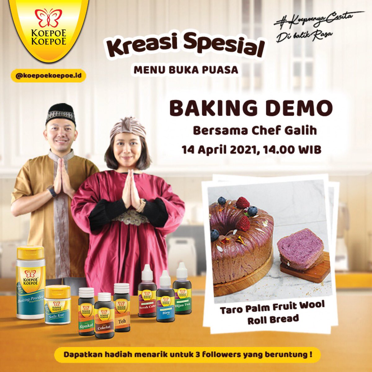 KoepoeKoepoeID's tweet image. karena Chef Galih mau kasih ide kreasi spesial buka puasa nih yaitu Taro Palm Fruit Wool Roll Bread ala Koepoe Koepoe.

Dapatkan hadiah menarik untuk 3 followers yang beruntung. Sampai ketemu sahabat Koepoe. #KoepoenyaCeritaDiBalikRasa #kreasibukapuasa  #WoolBread