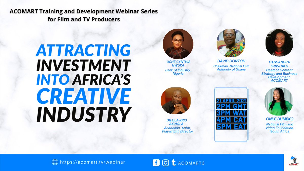 acomart3's tweet photo. Register at https://t.co/WVhiuty3kG or follow our Facebook page and join the conversation on Attracting Investment into Africa's Creative Industry.
.
.
.
#acomart #filmmaking #filmafrica #africanopportunities #filmmakers https://t.co/foJ5q9RpqP