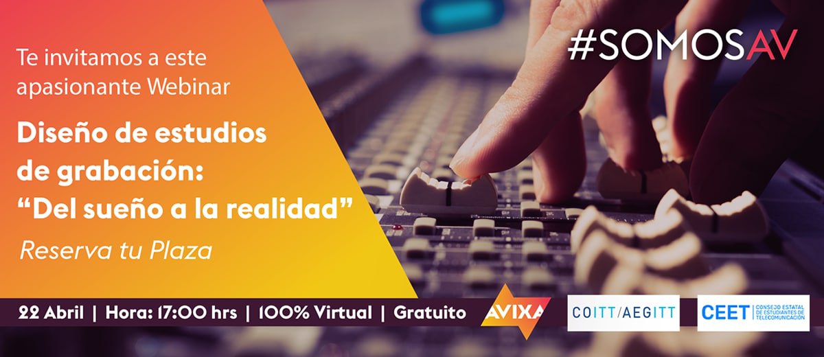 CEETsectorial's tweet photo. 📱EVENTOS📱

El próximo jueves 22 de Abril @AVIXA y @coitt_aegitt tienen preparado un webinar sobre el diseño de estudios de grabación. ¿Como conseguimos un espacio acústicamente perfecto?

Para más información visitad en siguiente enlace

https://t.co/fzl3kvA8YI https://t.co/y1oUprwbEy