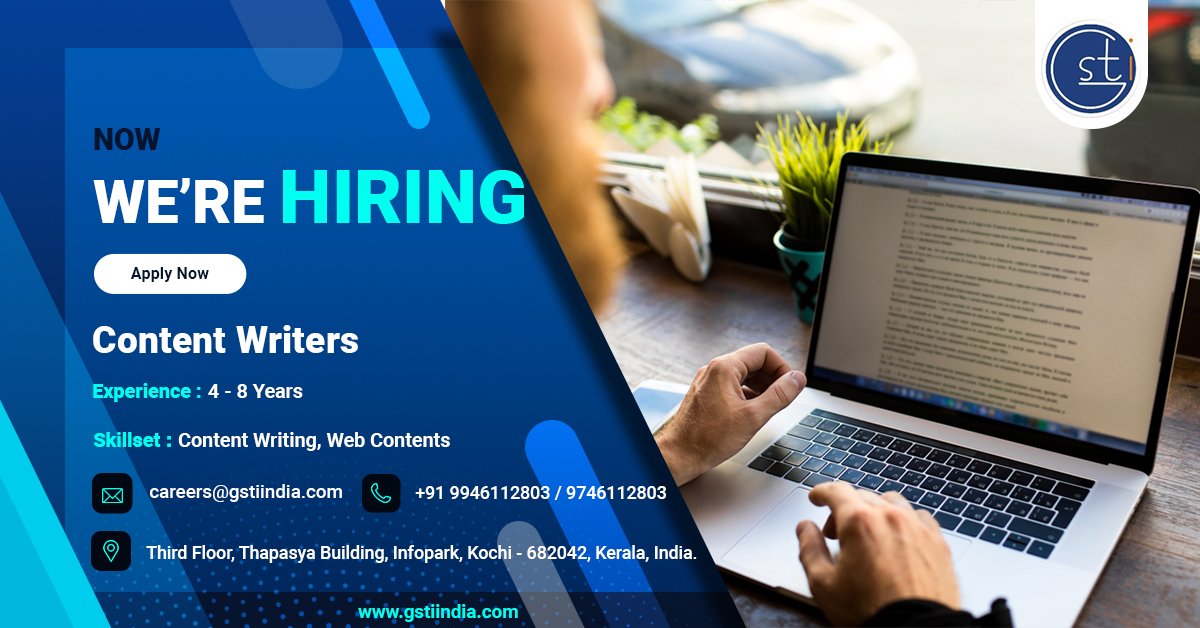Jtsiindia's tweet image. We are Hiring
Content writers | Apply Now
Experience: 4 - 8 Years
Skillsets: Content Writing, Web Contents
Email: careers@gstiindia.com
Call : +91 9946112803 | 9746112803
Website: gstiindia.com
#contentwriters #contentwriting #webconten #hiring #kochi #infopark