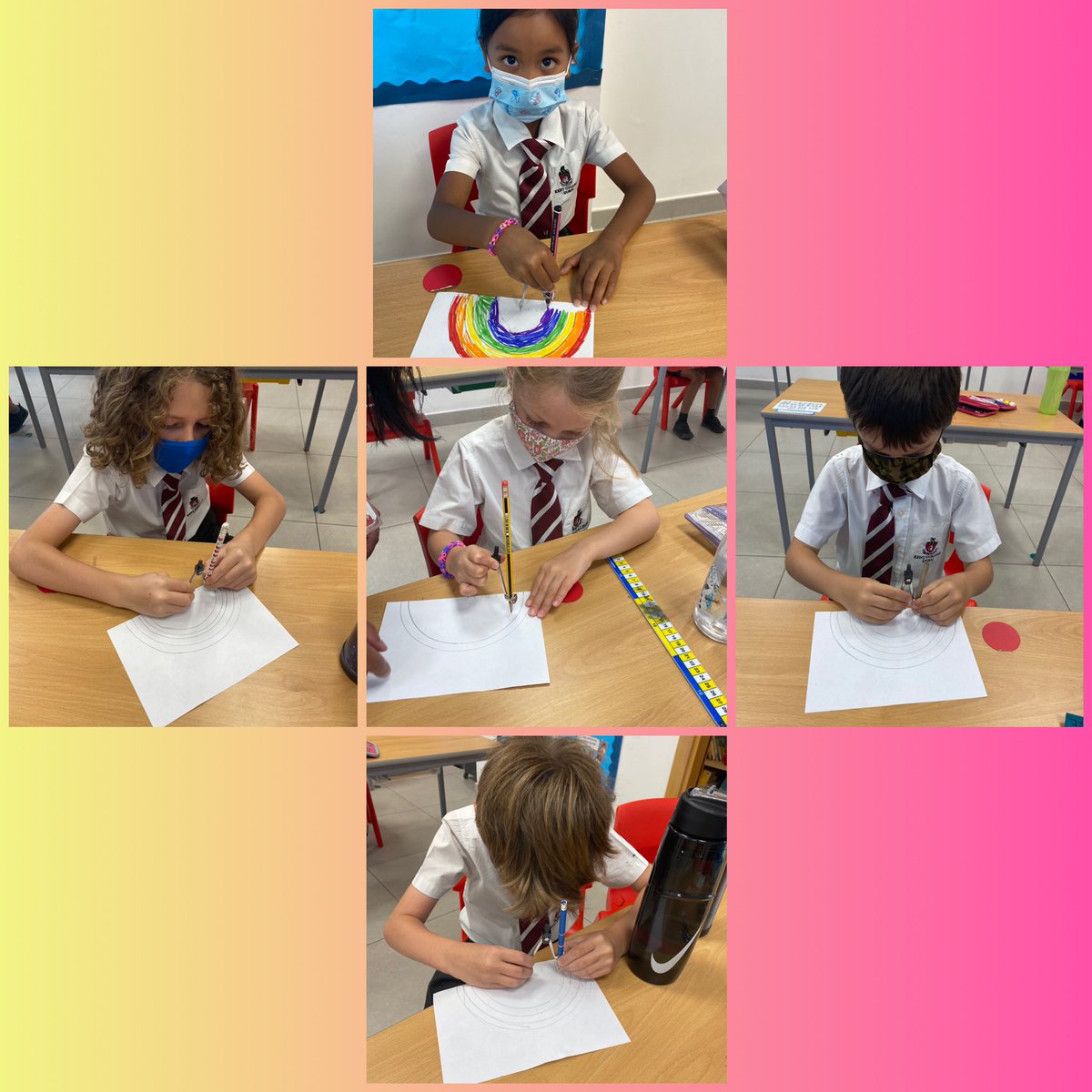 During our ‘week without walls’ Year 2 are experimenting and exploring with rainbows, colour and positivity! Here they are using compasses and using their measuring skills to create rainbows. #WeekWithoutWalls #KCD @KentCollegeDXB
