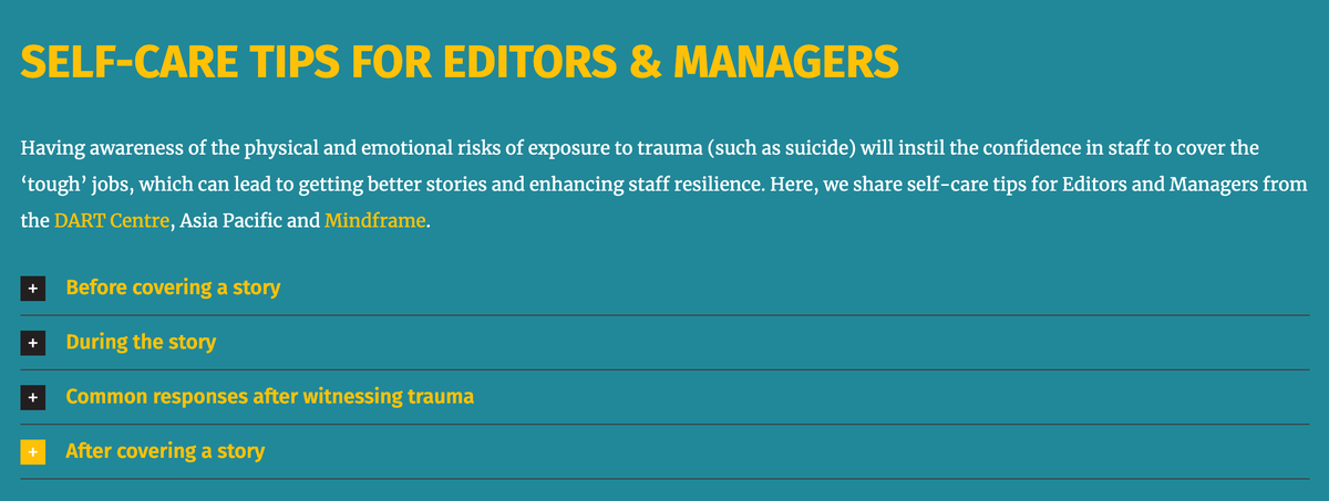 Suicide Reporting Toolkit (@sr_toolkit) on Twitter photo When reporting on #suicide, #journalists need to think about their own #selfcare and #mentalhealth. Our Suicide Reporting Toolkit can help: buff.ly/2OvFTgj, created by <a href="/stann2/">Ann Luce</a> & @sallyanneduncan #SuicidePrevention <a href="/NSPA_UK/">National Suicide Prevention Alliance</a> <a href="/IASPinfo/">International Association for Suicide Prevention</a> #journorequest When reporting on #suicide, #journalists need to think about their own #selfcare and #mentalhealth. Our Suicide Reporting Toolkit can help: buff.ly/2OvFTgj, created by <a href="/stann2/">Ann Luce</a> & @sallyanneduncan #SuicidePrevention <a href="/NSPA_UK/">National Suicide Prevention Alliance</a> <a href="/IASPinfo/">International Association for Suicide Prevention</a> #journorequest