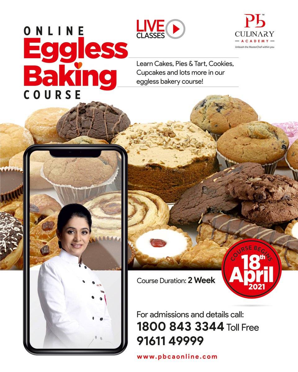 PBCALucknow's tweet photo. Take your baking skills a notch higher!
All eggless baking recipes including Cakes, Closed Pies, savoury Pies, Cheesecakes made easy!
Register today!
Limited Seats!
#baking #egglessbaking #pbca #pankajbhadouria #eggless #cakes #cake #bakery #bakerycourse #bakeryonline https://t.co/LJiX9BuH6T