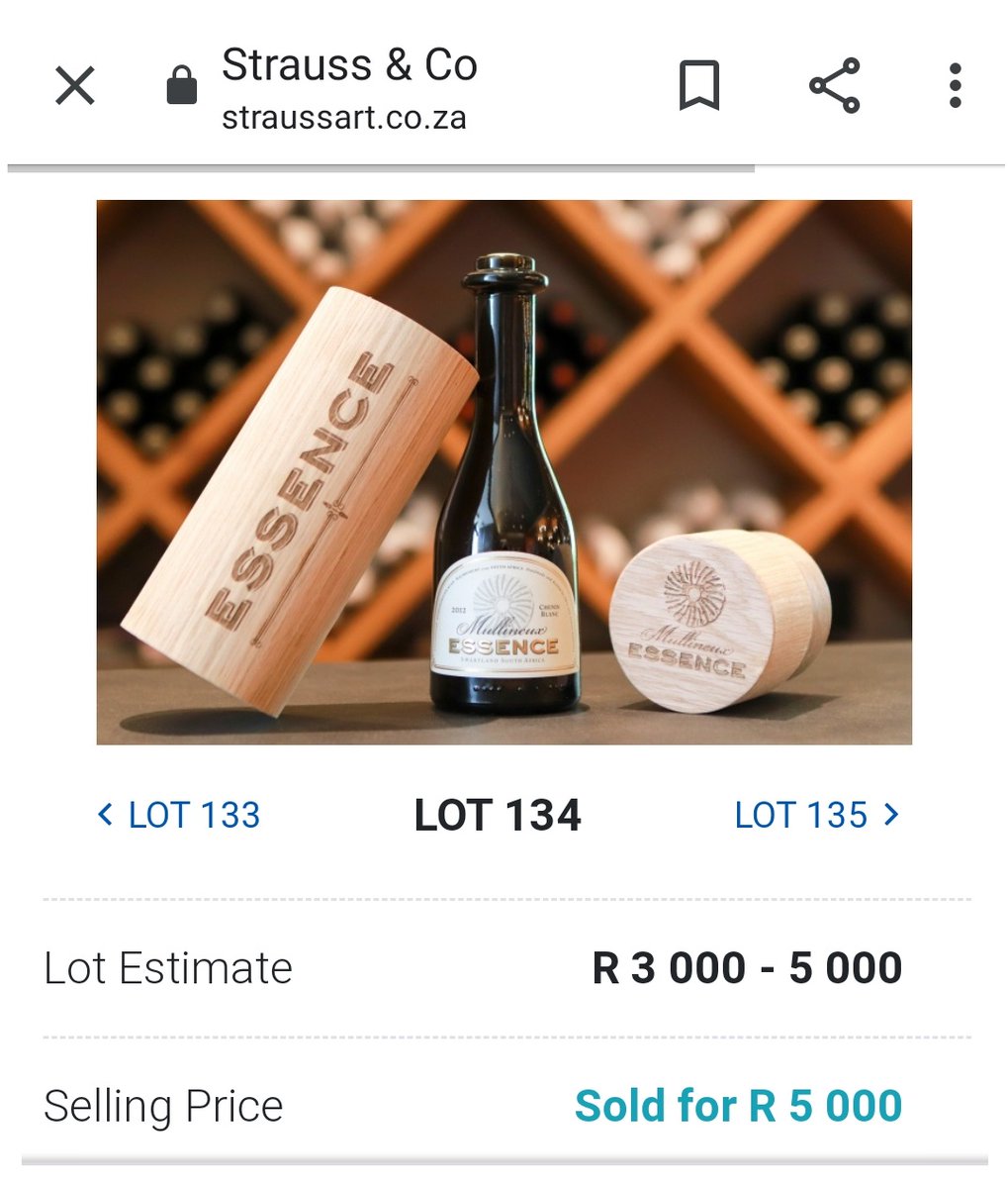 NEW RECORD price for a modern SA wine on Sunday <a href="/StraussFineWine/">Strauss & Co Fine Wine Auction</a> Live Auction. The <a href="/MullineuxWines/">The Mullineuxs</a> Essence 2012 sold for the equivalent of R17,000 per 750ml. 'Outrageous and probably immortal' - Neal Martin