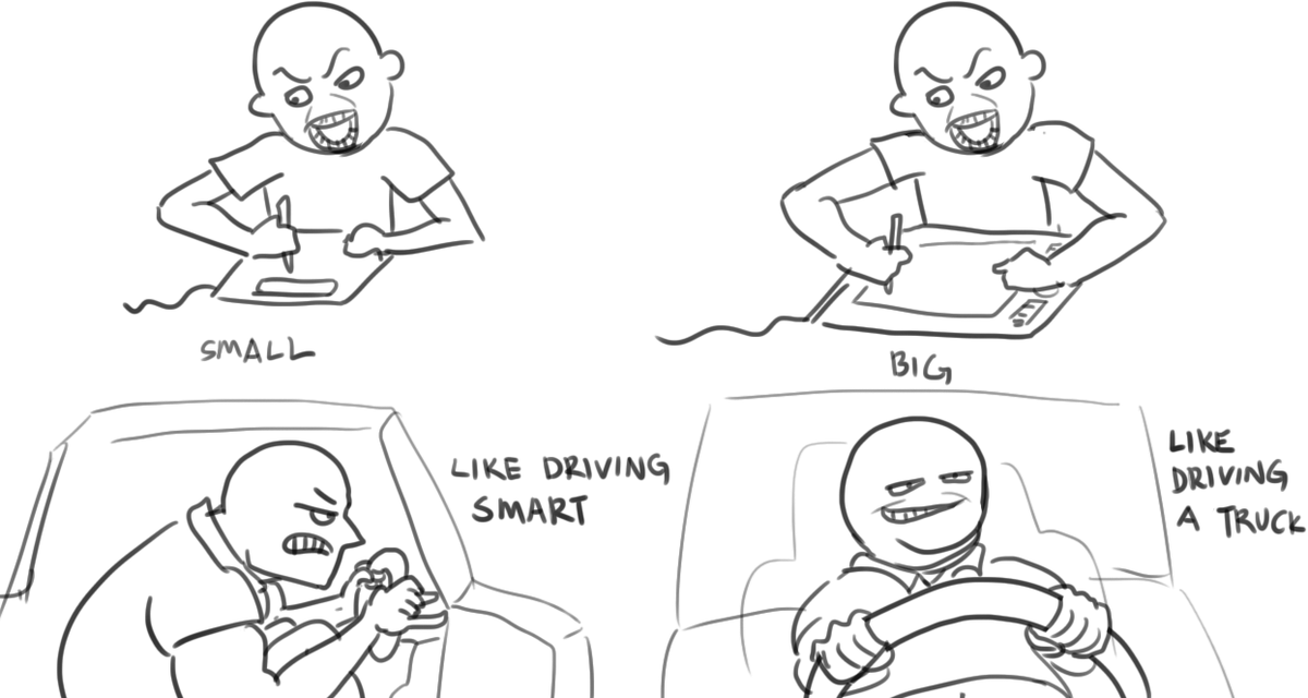 A random thought, last time whenever suggest a tablet model to a person in art section, it is quite hard to explain what's the difference between getting small and medium-size for it.

now I think if explain it with steering wheel size it could be easier to understand 