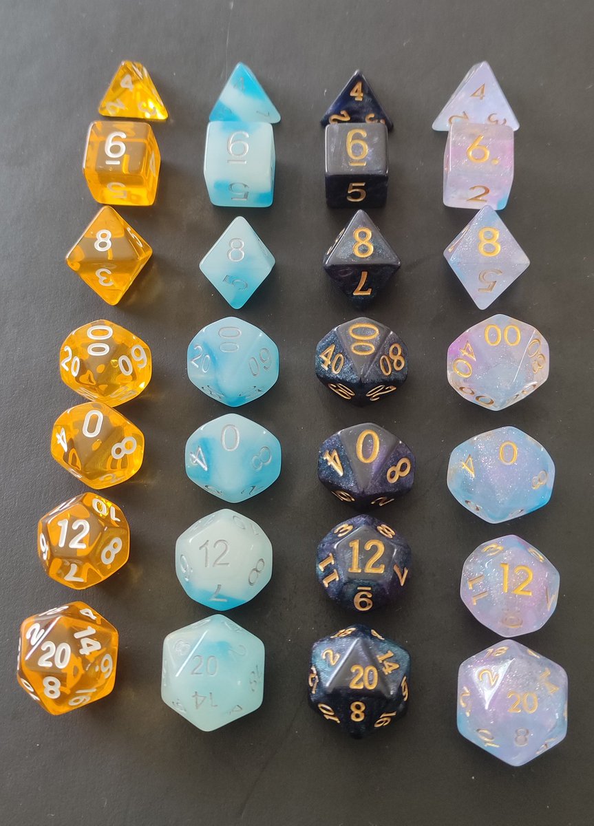 Lienwyn1's tweet photo. Got new dices in the mail today \o/
Ordered 4 more sets to add to ou collection. Now me and my husband just need to wait till the lockdown is over and we can play irl with our group :D
#DnD #dnddice #dungeonsanddragons https://t.co/hKQQv9VNlZ