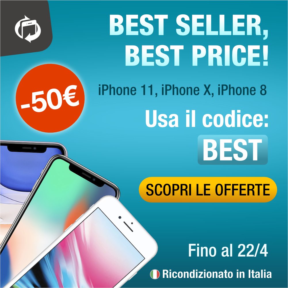 TrenDevice's tweet photo. Best Seller, Best Price!
Da oggi gli iPhone più venduti su TrenDevice sono anche i più scontati!
Sconto -50€ valido su iPhone 11, iPhone X e iPhone 8.
Usa il codice: BEST
Scopri le offerte >> https://t.co/S4BBN5B5Ea ---- #iphone #offerte #coupon #sconti #ricondizionato https://t.co/TckcTDejB0