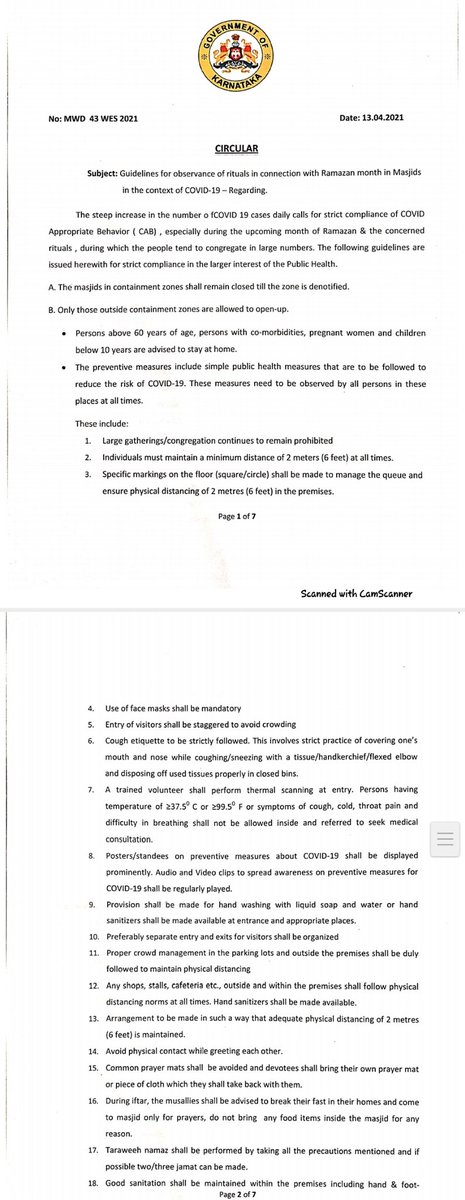path2shah's tweet image. Karnataka Govt issues #guidelines for observance of rituals in connection with #Ramazan Month in #Masjids in the context of #COVID19... @Captain_Mani72 @DHFWKA @mla_sudhakar