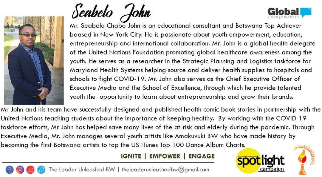 LeaderUnleashed's tweet photo. Hello 😊 Meet Seabelo John, a young leader who is passionate about empowering the youth. 
#SpotlightCampaign #ignitingtheyouth #theleaderunleashedbw https://t.co/R1nKDdyHhs