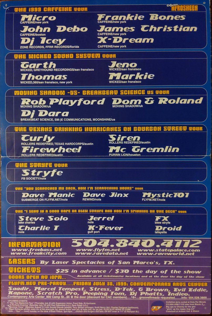 _jACK_t_Ripper_'s tweet image. Caffeine Afrosheen 1999 #StatePalaceTheater #FreebassSociety #Freebass #NewOrleans #NOLA
@djmicrony 
@johndebo 
@Dj_Icey 
@djfrankiebones 
#JamesChristian
@XDreamUSA 
#Garth
@djjeno 
#Thomas
#Markie
@timecode 
@domandroland 
@thedjdara 
@RealDiscoDonnie