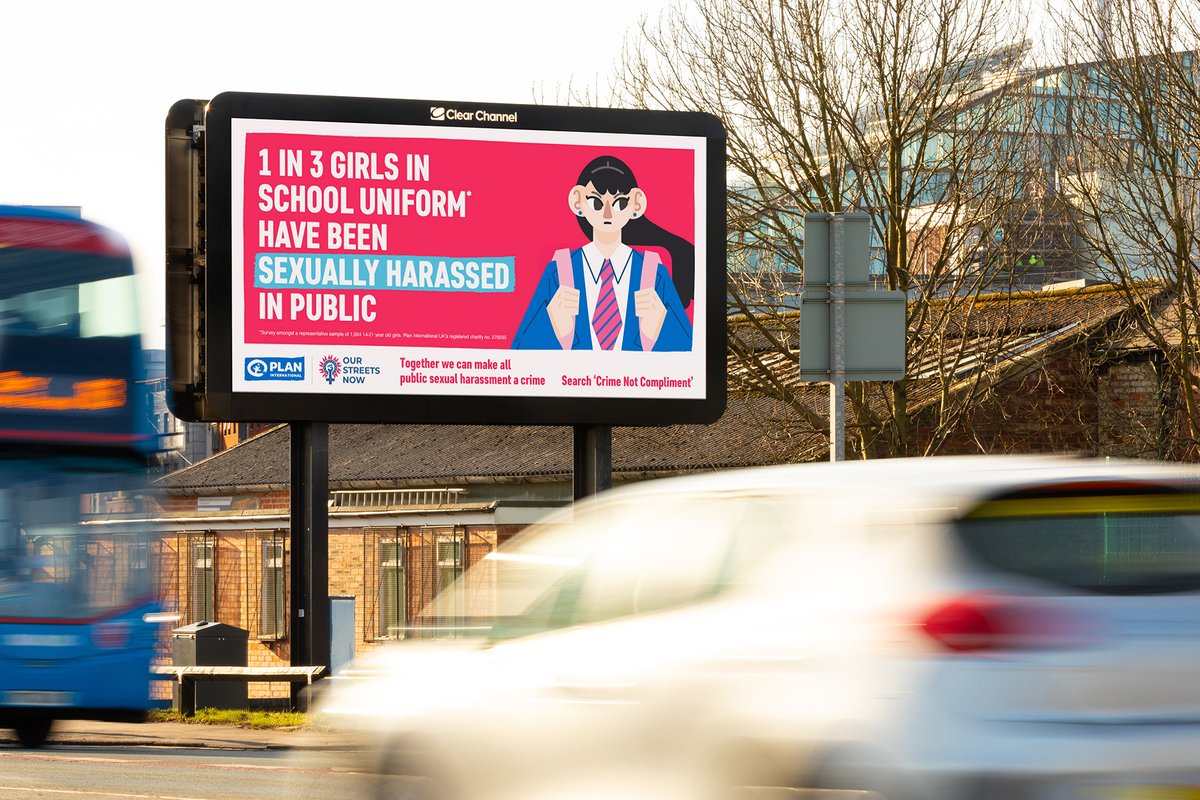 PlanUK's tweet photo. 🎉We’re excited to announce, that over the next few weeks, our #CrimeNotCompliment campaign will be coming to your streets!  

From billboards to bus stops all over the UK, we will be calling for public sexual harassment to be made a crime! @OurStreetsNow https://t.co/lkBnTf33pH