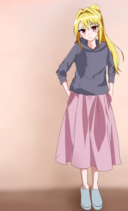 ヤミちゃん、私服01 #女の子 #女子高生 #金色の闇 #ヤミ #ToLOVEる #ToLOVEるダークネス #イラスト #ポニーテール #金髪 #髪型チェンジ  