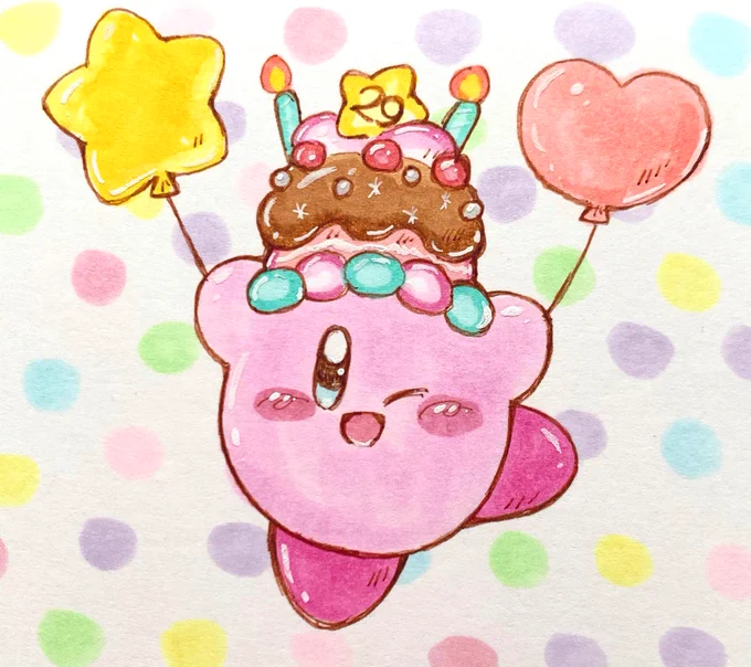 絶賛お誕生日フェア中??
てまり寿司とケーキ、マシュマロオレを頼んでフードファイトモード?
#カービィ #イラスト #コピック #kirby #illust #copic 
