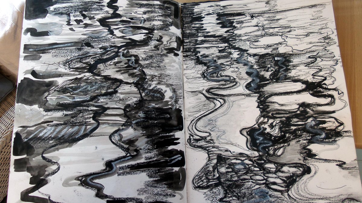 RuthMcDonald1's tweet photo. I LOVE WORKING IN MY SKETCHBOOK
Just reviewing my sketchbooks for new ideas for a painting - this is the river in #Canterbury after heavy rainfall
#DrawingWithRuth #drawing #sketching #sketchbook
#river #water #raining #ripples #flooding #ArtistOnTwitter #art https://t.co/gfGAhBP5NM