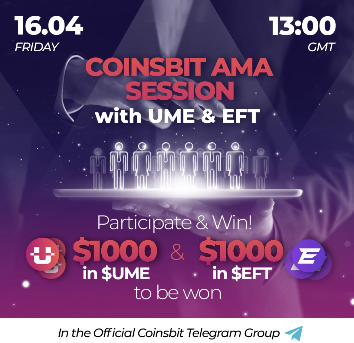 UswapDEX's tweet photo. Coinsbit AMA session with Uswap, UME &amp; EFT

🎁Prize: $1000 UME
📆Date: April 15th 12:00 UTC , 2021
🏨Venue: https://t.co/xlvXuOsAO1

Rules: 
- https://t.co/PDxGa3ExpZ

 Follow 
@c0insbit 
@UswapDEX
@UMEfinance 
@finance_EFT 

2. Like Retweet &amp; Comment Your Question, Tag 3 friends https://t.co/2hHXI06fEL