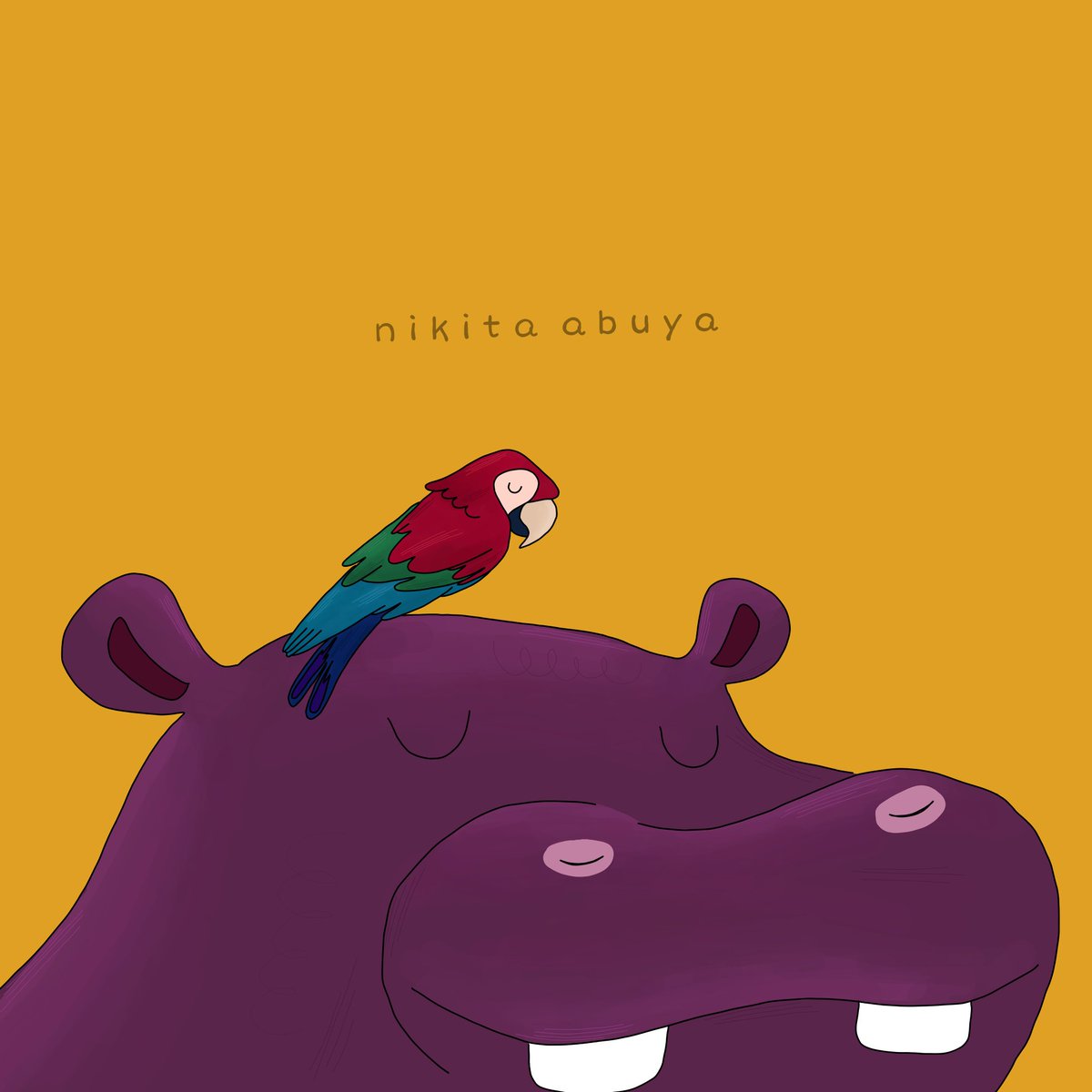 hippopotamus, hippo, parrot, Nikita Abuya, Kenya, Africa, artwork, illustrator, children illustrations, yellow, red, green, purple, hakuna matata 
