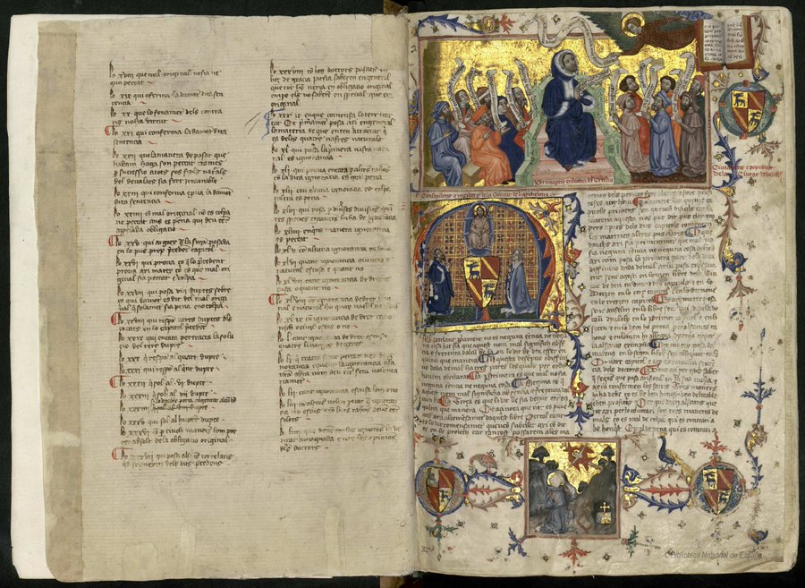 BNE_biblioteca's tweet image. Lamentamos el malestar causado a todos aquellos que han percibido cualquier tipo de discriminación relacionada con la exposición de manuscritos iluminados, cuyo objetivo es mostrar obras en las lenguas vernáculas utilizadas en los antiguos territorios de la Corona de Aragón.