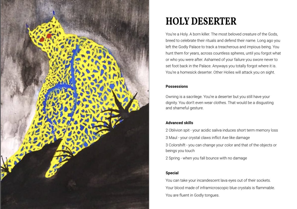 thelostbay's tweet photo. BROKEN LUCK Troika! microzine is closer to completion: HOLY DESERTER background draft page. The holies have lava eyes, can colorshift, and roam naked. Again art by @PerplexingRuins
You can follow the progression the zine here:
https://t.co/ZDHcgzOsGQ
#TroikaFest #TFJam https://t.co/lPaShHoihW