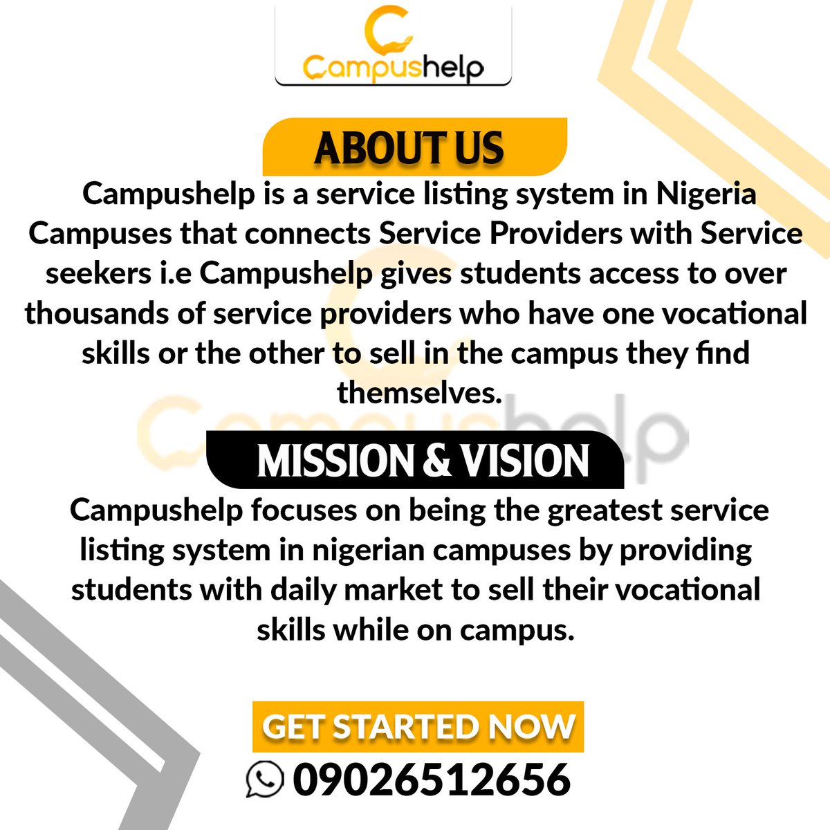 HelpCampus's tweet image. CampusHelp is a service listing system in Tasued i.e *_on CampusHelp you can get Service Providers who can provide any service you want and also you can get Service seekers who would need your services on campus
SAY HI TO TOMI  
wa.link/3a5egc
#Airdrop #tasued #startups
