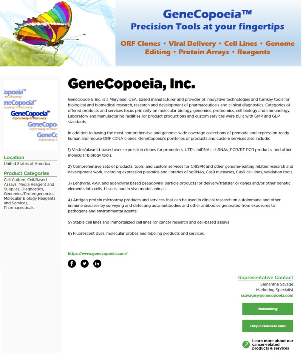 GeneCopoeia's tweet photo. It's time to meet your match - Visit GeneCopoeia's booth and get exclusive offers on products and services for cancer research and COVID-19 research tools. Our booth staff are ready for you! Questions? Drop a line to our representative contact. #AACR21 #cancerresearch #network https://t.co/3QqiJjHb9u
