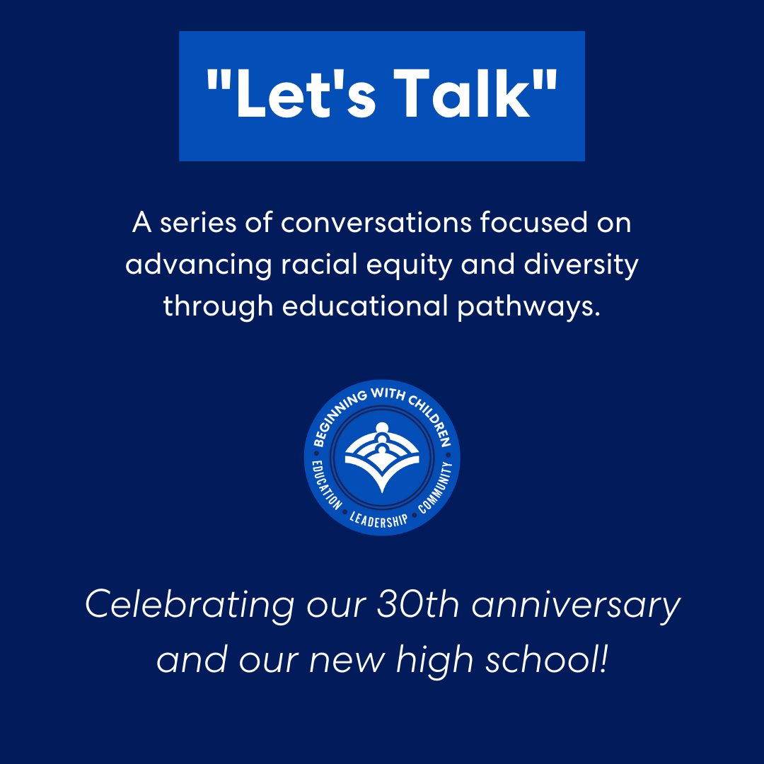 We’re launching “Let’s Talk”! conversations with leaders and emerging voices about racial equity, diversity, and the role that corporations, schools, and organizations like ours, play in building pathways to industries that have historically lacked diversity 5/5 at 5:00PM!