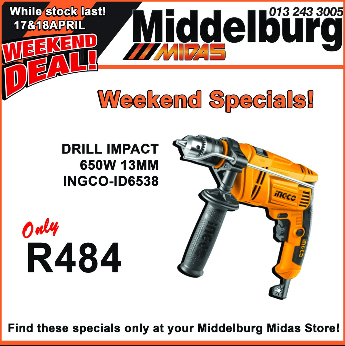 spares_wise_mdb's tweet photo. Weekend Deal!
INGCO Impact Drill 650W 13MM ONLY R484 at Middelburg Midas -Sparesworld!
Valid 17 &18 April!
#INGCO #ImpactDrill #powertools #tools #middelburgmidas #WeekendDeal #weekendspecials https://t.co/7zhchZreex