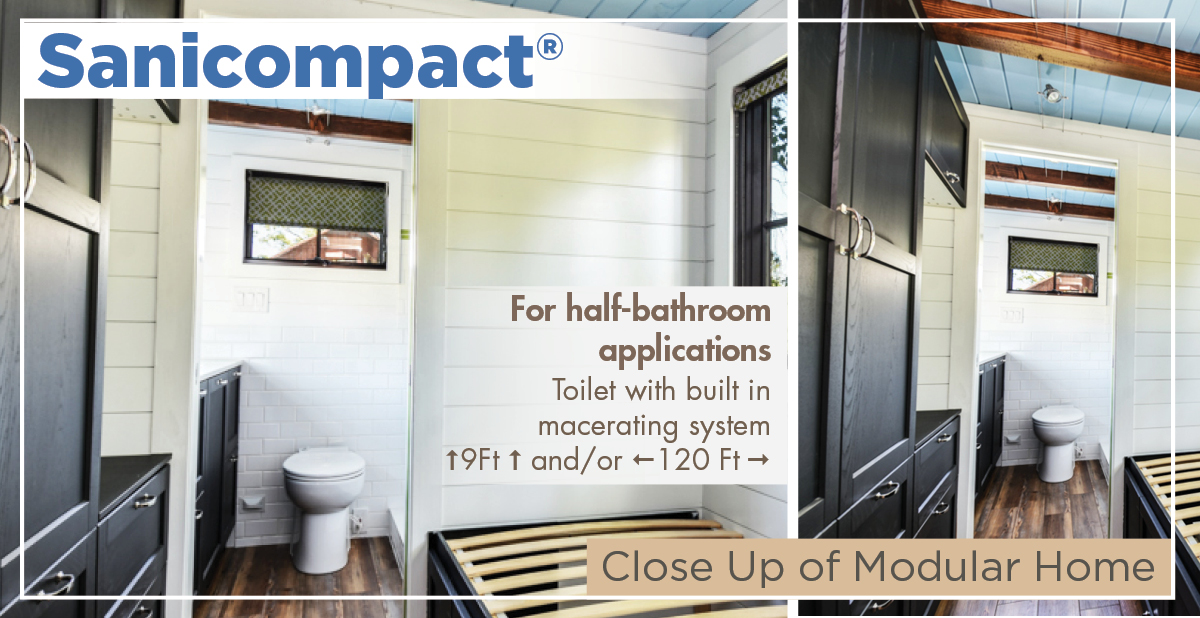SanifloCan's tweet photo. "Tiny homes,” or modular homes are in! A #tinyhome is typically between 500 to 850 square feet. Perch and Nest shows off their #modular Roost with a #Sanicompact. Providing all the comforts of a #traditional #halfBath in a small space connected the sewer system or septic tank. https://t.co/0z2x7RJKbr