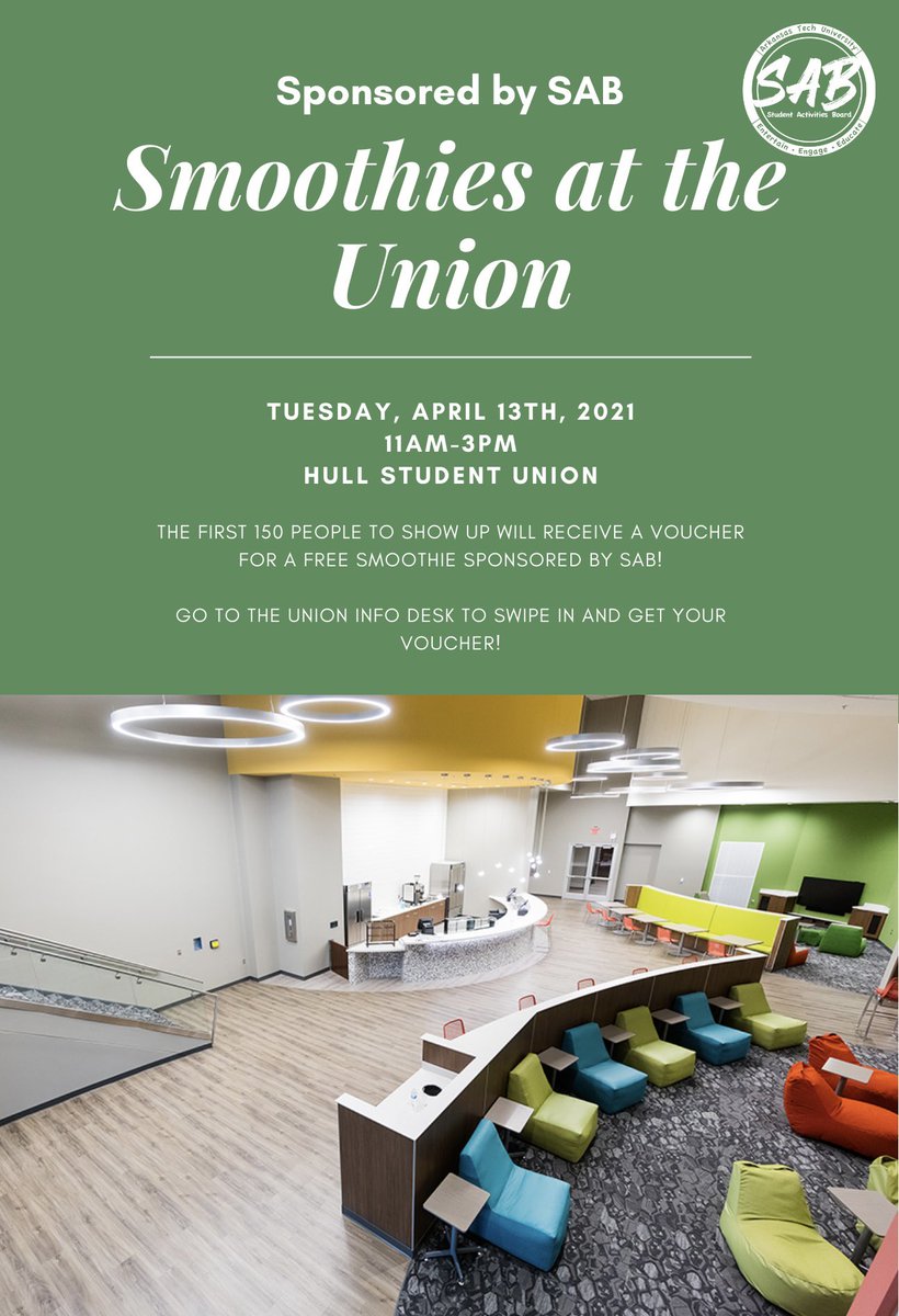 Stop by the Student Union TODAY between 11am and 3pm for a free smoothie voucher!🤩🥤