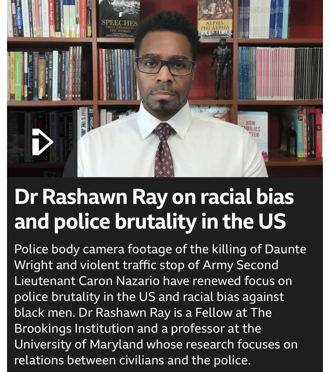 Whether it’s air freshener or tinted windows, these are often justifications used by police to engage in #racialprofiling 

I weighed in on <a href="/BBCWorld/">BBC News (World)</a> with <a href="/KattyKay_/">Katty Kay</a> &amp; Christian.
#DaunteWright #LieutenantNazario 
#GeorgeFloyd 
#BlackLivesMatter 

bbc.co.uk/programmes/p09…