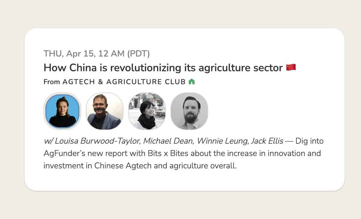 Louisa Burwood-T (@iamlbt) on Twitter photo How is China revolutionizing agriculture? We just published our 2021 China Report with <a href="/bitsxbites/">Bits x Bites</a> detailing significant growth in farmtech funding, a break from before. Dig in with us on Thursday at 8am UK time, 4pm China time, 5pm Sydney on Clubhouse: bit.ly/2Qkwnxc How is China revolutionizing agriculture? We just published our 2021 China Report with <a href="/bitsxbites/">Bits x Bites</a> detailing significant growth in farmtech funding, a break from before. Dig in with us on Thursday at 8am UK time, 4pm China time, 5pm Sydney on Clubhouse: bit.ly/2Qkwnxc