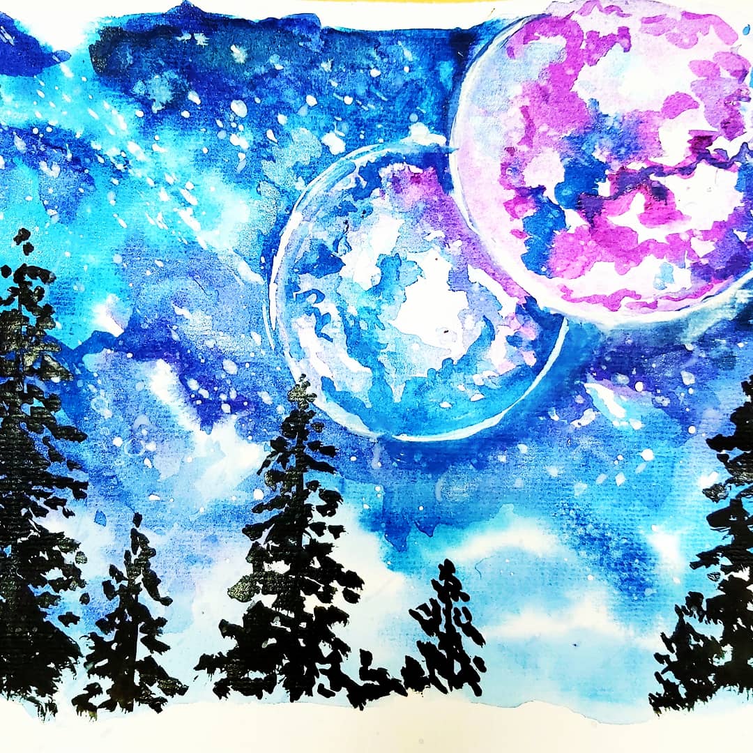 Рисунок космос на мятой бумаге