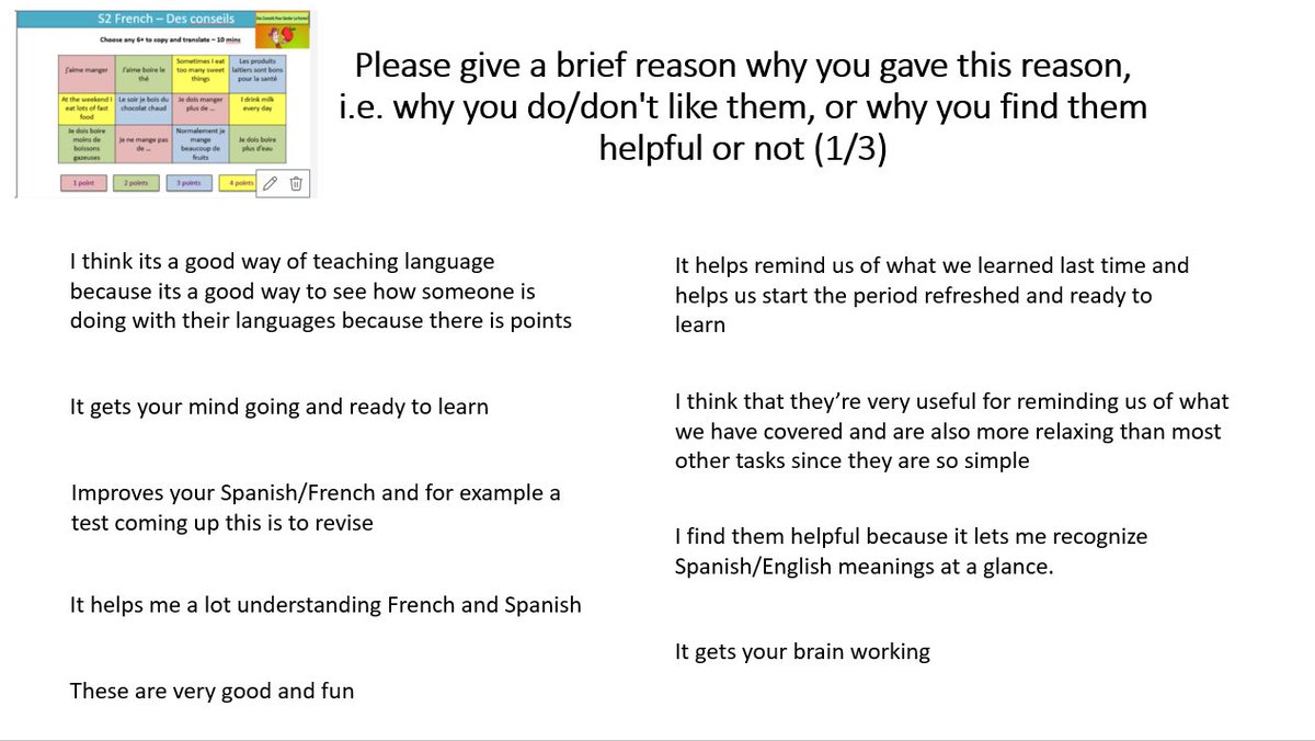 invacadml's tweet photo. Analysing #pupilvoice surveys on our BGE course content and teaching approaches - lots of love for #retrievalgrids ☑ and so proud of the reflective comments from our S1-S3 pupils @invacad https://t.co/BOndb1z5y7