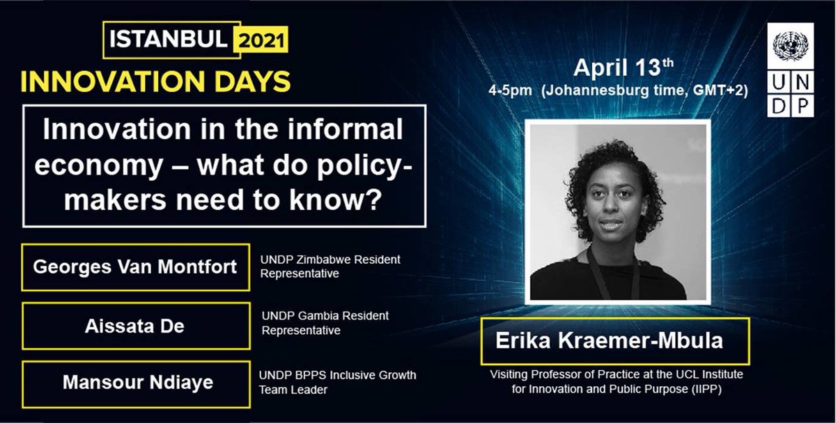 UNDP The Gambia (@undp_thegambia) on Twitter photo Join our RR, <a href="/DeAissata/">Aissata DE</a> at the virtual Istanbul Innovation Days today at 2️⃣pm GMT w/ Prof. Erika Kraemer-Mbula to discuss innovation 💡 in the informal economy – innovationdays.co/session/rethin… #IID2021 Join our RR, <a href="/DeAissata/">Aissata DE</a> at the virtual Istanbul Innovation Days today at 2️⃣pm GMT w/ Prof. Erika Kraemer-Mbula to discuss innovation 💡 in the informal economy – innovationdays.co/session/rethin… #IID2021