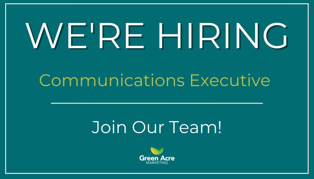 GreenAcreMkting's tweet photo. Delighted that #GreenAcreMarketing are currently recruiting for a Communications Executive. If interested click here to find more 👉 https://t.co/Yd7j9Mkj4F #jobfairy #recruitment #hiring #marketing #communications #agribusiness https://t.co/GKqKNrH9nS