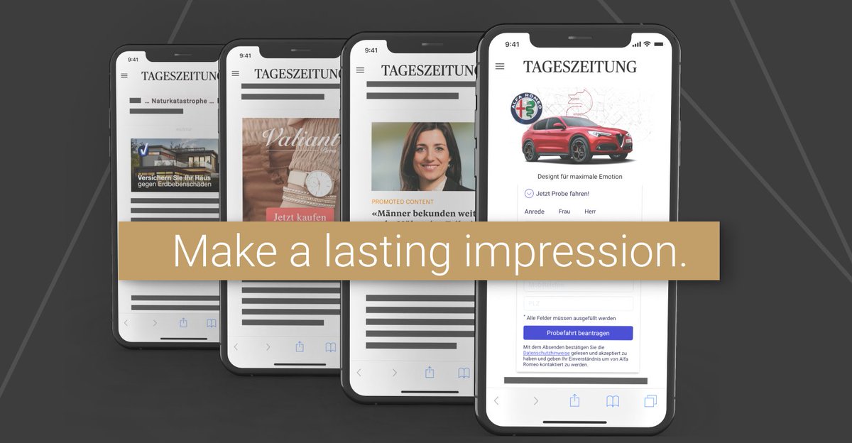 Mit unserer Infeed-Platzierung können Display-, Video-, Context- sowie Engagement-Ads direkt im redaktionellen Inhalt eingebettet werden. Deine Botschaft wird zum besonderen Blickfang und der integrierte Auftritt garantiert die maximale Aufmerksamkeit. audienzz.ch/infeed/
