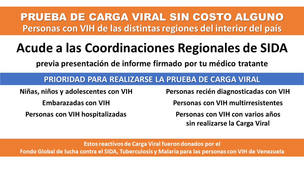 ATENCIÓN Personas con VIH del interior del país acudan a las Coordinaciones Regionales de SIDA para la toma de muestra sanguínea de la prueba de carga viral SIN COSTO ALGUNO antes del 30 de abril de 2021. Ayúdennos a difundir este mensaje.