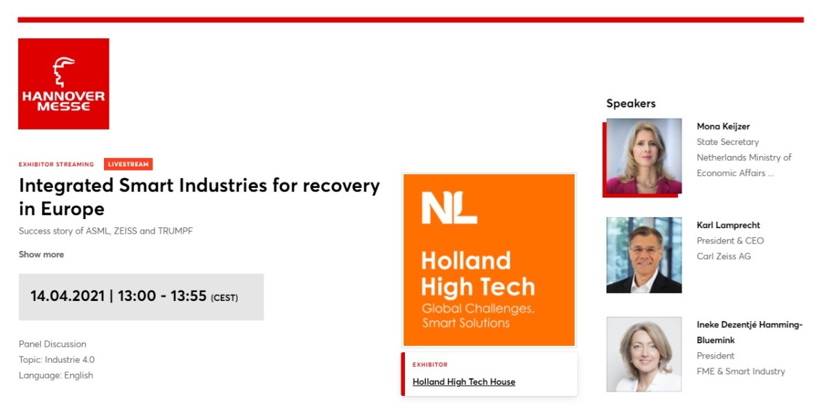 #HM21 Veranstaltungsempfehlung:

Nach Corona kommt der Neustart: Was der Industriestandort Europa vom Mammut-Projekt EUV-Lithografie lernen kann 
14.04.|13:00 <a href="/hannover_messe/">HANNOVER MESSE</a>

fal.cn/3eGbl

<a href="/FME_NL/">FME</a> <a href="/IndustrySmart/">Smart Industry</a> <a href="/metaalunie/">Metaalunie</a> <a href="/HollandHighTech/">Holland High Tech</a> @MinisterieEZK