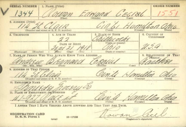 NvrForgetCinci's tweet photo. #WeRemember Corp Rowan E Cecil originally of Chillicothe, and graduate of @HughesSTEMHS. He enlisted &amp; served in @1stArmoredDiv #oldironsides. He was #KIA 8 Nov 1942 during the invasion of North Africa. He is remembered @usabmc N. Africa American Cemetery. #WWII https://t.co/vA8BluOkQK